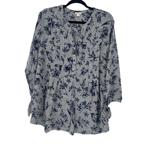 Women’s Westport Grey Floral Knit Blouse 3/4 Sleeve Size 1X - Picture 1 of 6